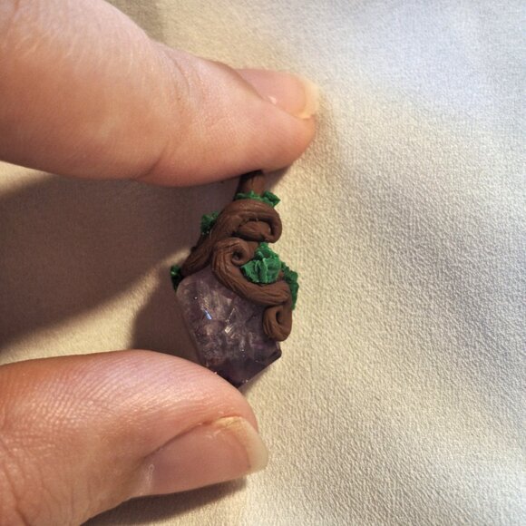 Artisan Handmade Amethyst Point Polymer Clay Branches Pendant - Picture 5 of 8